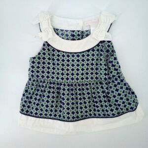 Janie and Jack Green Blue White Bow Peplem Shirt 100% Cotton 6 to 12 Months